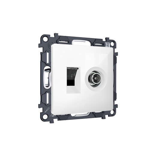 MA112510 Комплект механизма розетки компьютерной + TV оконечной RJ-45 с автоматической защитной шторкой ALFA Белый глянец QUANT (AP1125, VM195)