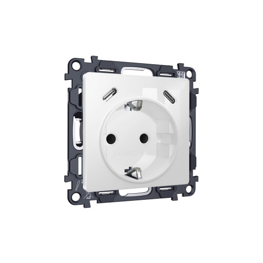 MA110510 Комплект механизма электрической розетки 2USB С+C 20W с/з на винтовых зажимах 16A-250V ALFA Белый глянец QUANT (AP1105, VM165)