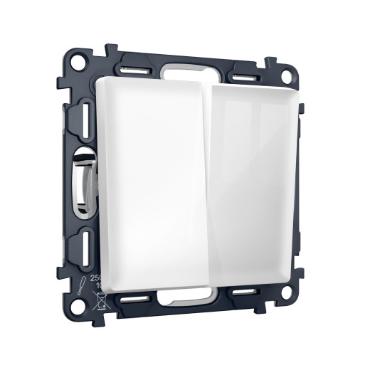 MA103030 Комплект механизма 2-клавишного перекрестного выключателя 10A-250V ALFA Белый глянец QUANT (AP1030, VM125)