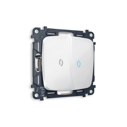 MO104040 Комплект механизма 2-кл проходного выключателя с подсветкой 10000K OMEGA Белый глянец QUANT (OP1040, VM120, G29B)