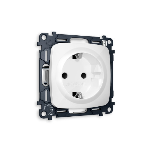 MO107010 Комплект механизма электрической розетки OMEGA Белый глянец с/з с шторками QUANT (OP1070, VM141)