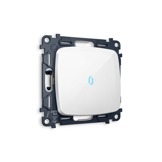 MO102040 Комплект механизма 1-кл проходного выключателя с подсветкой 10000K OMEGA Белый глянец QUANT (OP1020, VM105, G29B)