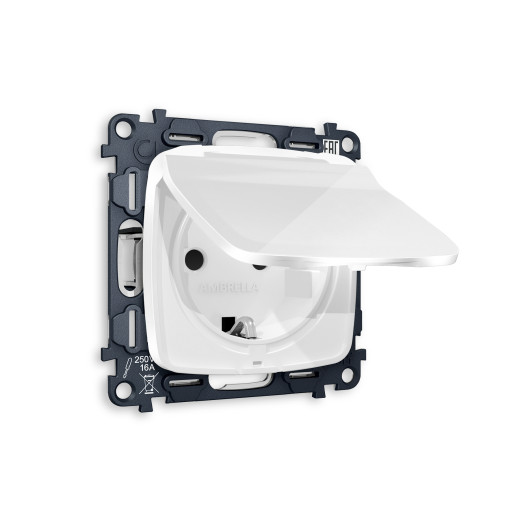 MO108010 Комплект механизма электрической розетки OMEGA Белый глянец с/з с шторками и крышкой IP44 QUANT (OP1080, VM141)