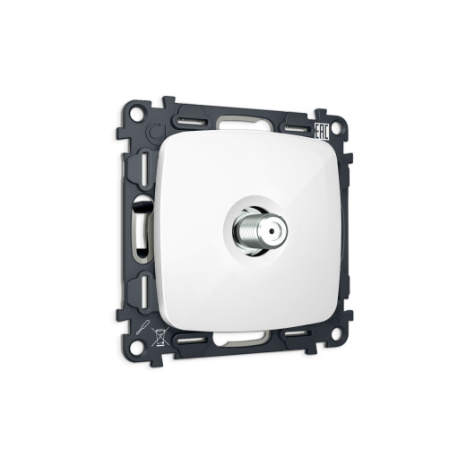 MO113050 Комплект механизма TV розетки SAT 5-2400MHz 3.5dB OMEGA Белый глянец QUANT (OP1130, VM215)