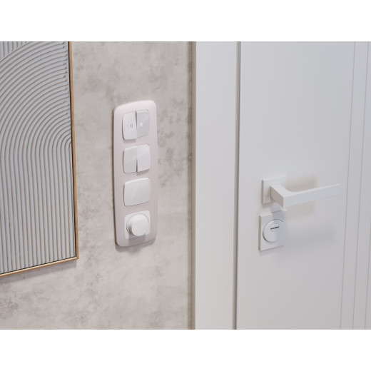 MO103030 Комплект механизма 2-клавишного перекрестного выключателя 10A-250V OMEGA Белый глянец QUANT (OP1030, VM125)