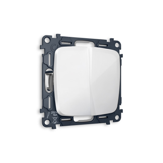 MO103030 Комплект механизма 2-клавишного перекрестного выключателя 10A-250V OMEGA Белый глянец QUANT (OP1030, VM125)