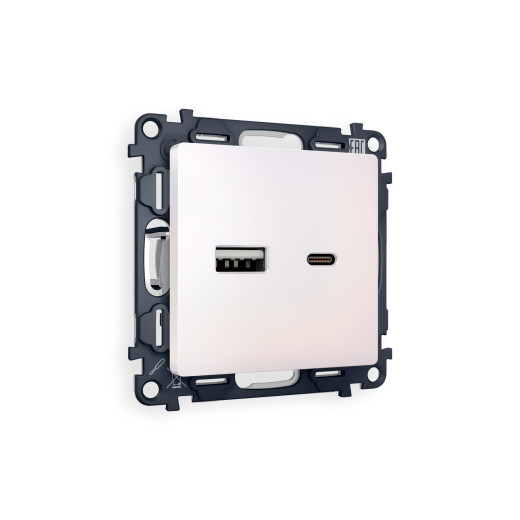 MA211010 Комплект механизма розетки ALFA Жемчуг 2USB A+C 20W (быстрая зарядка) QUANT (AP2110, VM177)