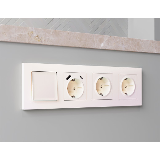 MA210010 Комплект механизма электрической розетки ALFA Жемчуг 2USB A+C 20W (быстрая зарядка) с/з QUANT (AP2100, VM160)