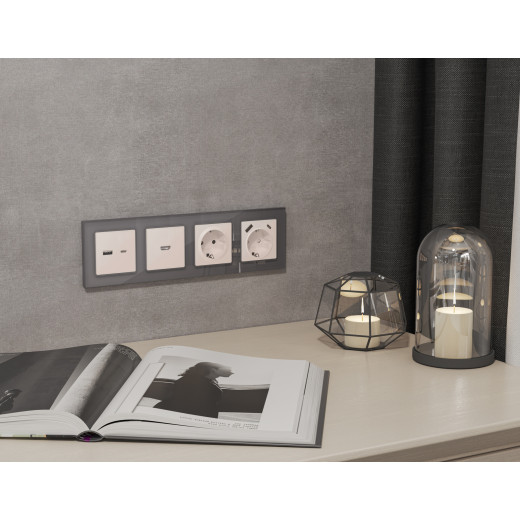 MA211010 Комплект механизма розетки ALFA Жемчуг 2USB A+C 20W (быстрая зарядка) QUANT (AP2110, VM177)