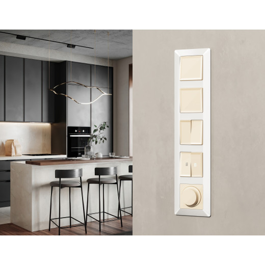 MA303020 Комплект механизма 2-кл проходного выключателя ALFA Бежевый глянец QUANT (AP3030, VM120)