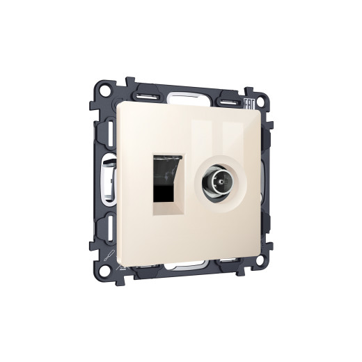 MA312510 Комплект механизма розетки компьютерной + TV оконечной RJ-45 с автоматической защитной шторкой ALFA Бежевый глянец (AP3125, VM195)