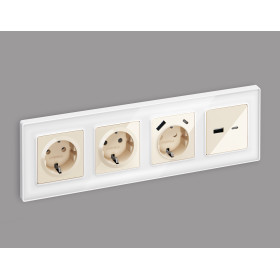 MA311010 Комплект механизма розетки ALFA Бежевый глянец 2USB A+C 20W (быстрая зарядка) QUANT (AP3110, VM177)