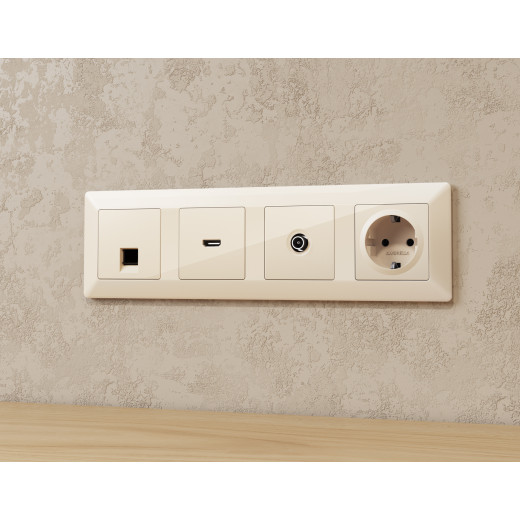 MA312005 Комплект механизма компьютерной розетки RJ-45 экранированной с автоматической защитной шторкой ALFA Бежевый глянец QUANT (AP3120, VM185)