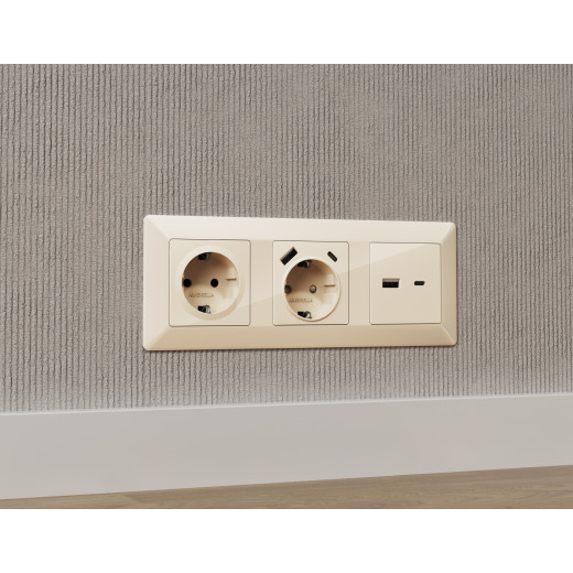 MA306010 Комплект механизма электрической розетки ALFA Бежевый глянец с/з на винтовых зажимах QUANT (AP3060, VM141)