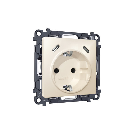 MA310510 Комплект механизма электрической розетки 2USB С+C 20W с/з на винтовых зажимах 16A-250V ALFA Бежевый глянец QUANT (AP3105, VM165)