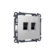 MA412110 Комплект механизма компьютерной двойной розетки RJ-45 (8P8C) CAT6 с автоматической защитной шторкой ALFA Серебро глянец QUANT (AP4121, VM189)