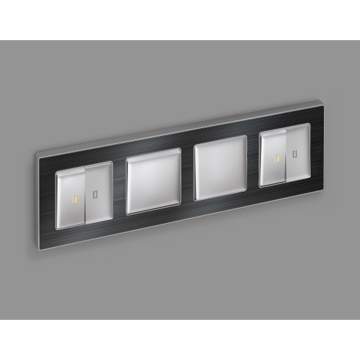 MA404030 Комплект механизма 2-кл проходного выключателя с подсветкой 3200K ALFA Серебро глянец QUANT (AP4040, VM120, G22Y)