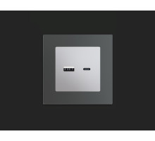 MA411010 Комплект механизма розетки ALFA Серебро глянец 2USB A+C 20W (быстрая зарядка) QUANT (AP4110, VM177)