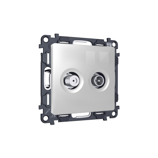 MA413310 Комплект механизма розетки TV оконечной + SAT 5-862MHz 3.5dB/950-2150MHz 3.5dB ALFA Серебро глянец QUANT (AP4133, VM217)