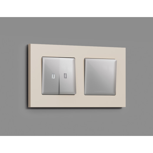 MA404015 Комплект механизма 2-кл выключателя с подсветкой 5600K ALFA Серебро глянец QUANT (AP4040, VM115, G14W)