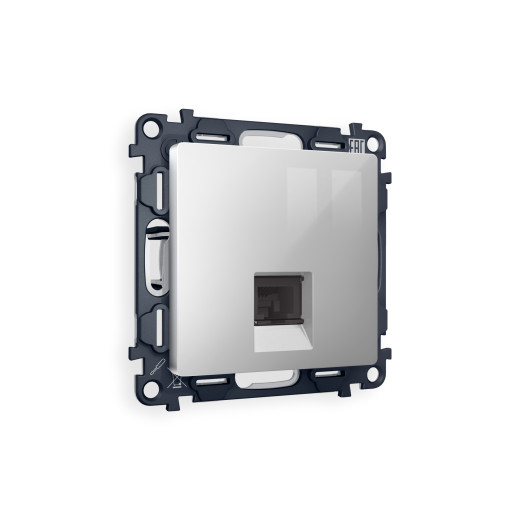 MA412010 Комплект механизма компьютерной розетки ALFA Серебро глянец RJ-45(8P8C) CAT6 с шторкой QUANT (AP4120, VM188)