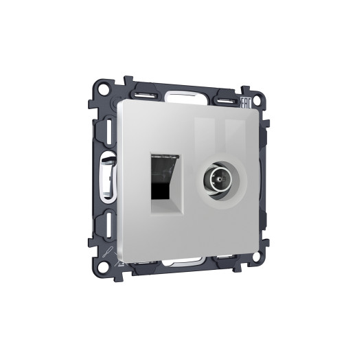 MA412510 Комплект механизма розетки компьютерной + TV оконечной RJ-45 с автоматической защитной шторкой ALFA Серебро глянец QUANT (AP4125, VM195)