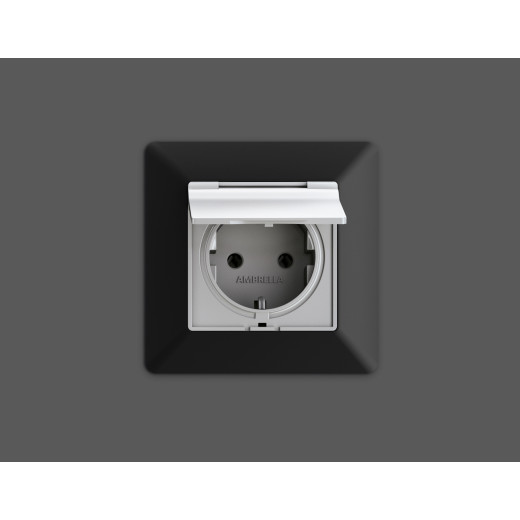 MA408010 Комплект механизма электрической розетки ALFA Серебро глянец с/з с шторками и крышкой IP44 QUANT (AP4080, VM141)