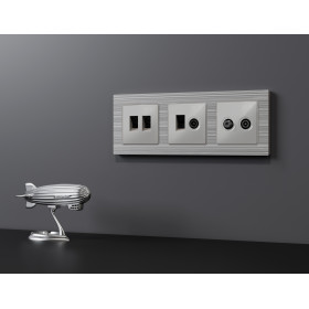 MA412510 Комплект механизма розетки компьютерной + TV оконечной RJ-45 с автоматической защитной шторкой ALFA Серебро глянец QUANT (AP4125, VM195)