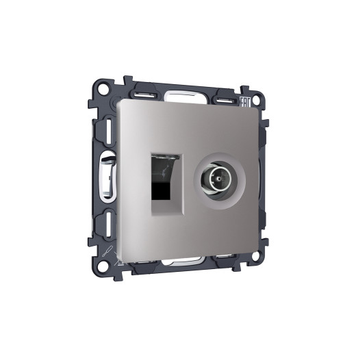 MA512510 Комплект механизма розетки компьютерной + TV оконечной RJ-45 с автоматической защитной шторкой ALFA Сталь матовый QUANT (AP5125, VM195)