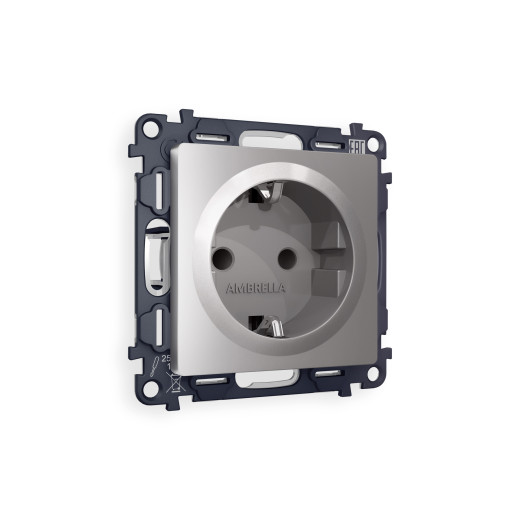 MA507010 Комплект механизма электрической розетки ALFA Сталь матовый с/з с шторками QUANT (AP5070, VM141)