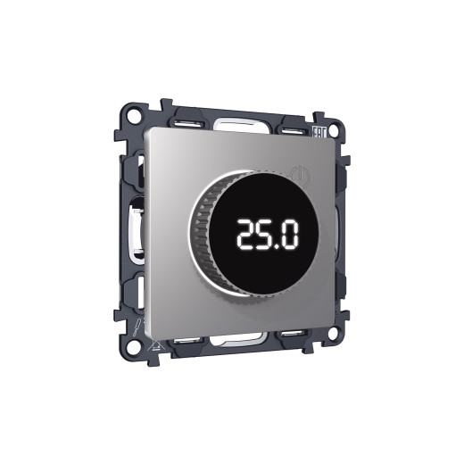 MA505810 Комплект механизма терморегулятора с цифровым дисплеем с подсветкой и датчиком для теплого пола ALFA Сталь матовый QUANT (AP5058, VM1385)