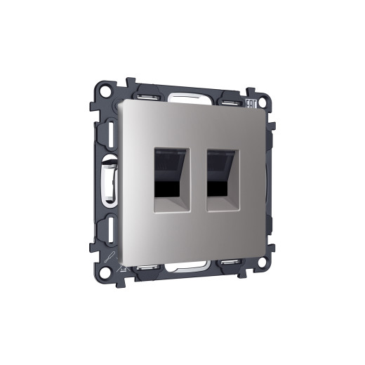 MA512110 Комплект механизма компьютерной двойной розетки RJ-45 (8P8C) CAT6 с автоматической защитной шторкой ALFA Сталь матовый QUANT (AP5121, VM189)