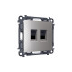 MA512110 Комплект механизма компьютерной двойной розетки RJ-45 (8P8C) CAT6 с автоматической защитной шторкой ALFA Сталь матовый QUANT (AP5121, VM189)