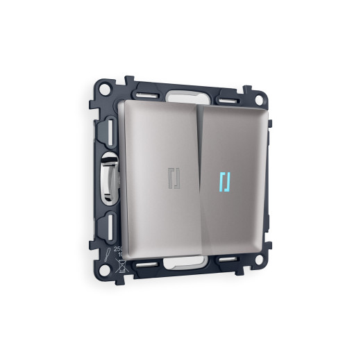 MA504020 Комплект механизма 2-кл выключателя с подсветкой 10000K ALFA Сталь матовый QUANT (AP5040, VM115, G17B)