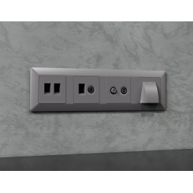 MA512110 Комплект механизма компьютерной двойной розетки RJ-45 (8P8C) CAT6 с автоматической защитной шторкой ALFA Сталь матовый QUANT (AP5121, VM189)