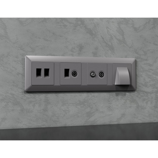 MA512110 Комплект механизма компьютерной двойной розетки RJ-45 (8P8C) CAT6 с автоматической защитной шторкой ALFA Сталь матовый QUANT (AP5121, VM189)