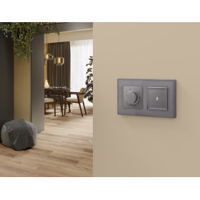 MA505710 Комплект механизма терморегулятора с датчиком для теплого пола с подсветкой 16A-250V ALFA Сталь матовый QUANT (AP5057, VM1381)