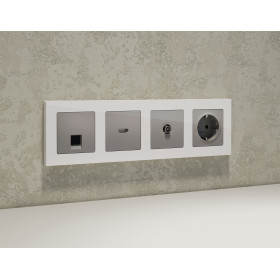 MA512005 Комплект механизма компьютерной розетки RJ-45 экранированной с автоматической защитной шторкой ALFA Сталь матовый QUANT (AP5120, VM185)