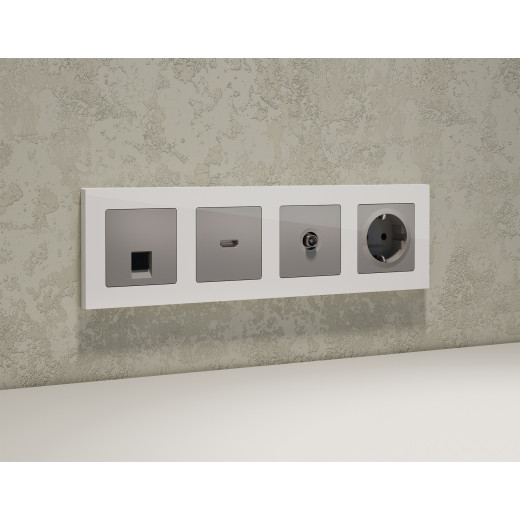 MA512005 Комплект механизма компьютерной розетки RJ-45 экранированной с автоматической защитной шторкой ALFA Сталь матовый QUANT (AP5120, VM185)