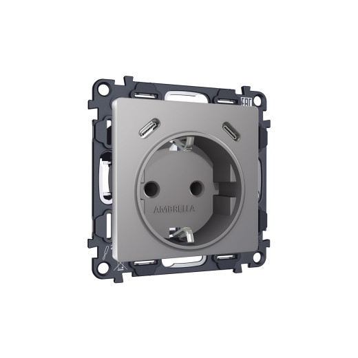 MA510510 Комплект механизма электрической розетки 2USB С+C 20W с/з на винтовых зажимах 16A-250V ALFA Сталь матовый QUANT (AP5105, VM165)