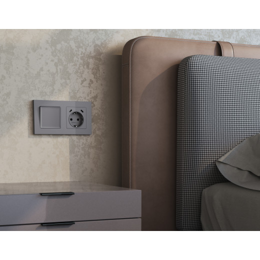 MA510510 Комплект механизма электрической розетки 2USB С+C 20W с/з на винтовых зажимах 16A-250V ALFA Сталь матовый QUANT (AP5105, VM165)