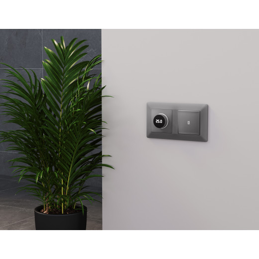 MA505810 Комплект механизма терморегулятора с цифровым дисплеем с подсветкой и датчиком для теплого пола ALFA Сталь матовый QUANT (AP5058, VM1385)