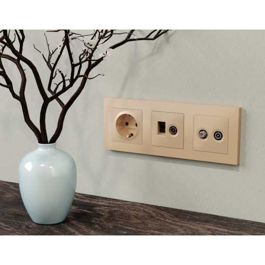 MA612510 Комплект механизма розетки компьютерной + TV оконечной RJ-45 с автоматической защитной шторкой ALFA Шампань QUANT (AP6125, VM195)