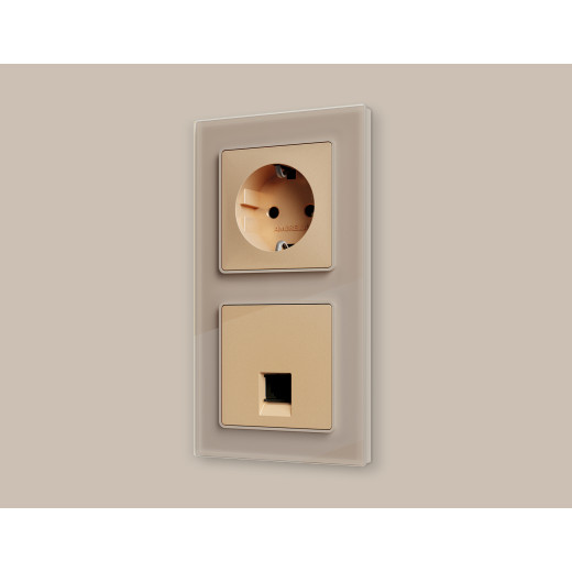 MA612010 Комплект механизма компьютерной розетки ALFA Шампань RJ-45(8P8C) CAT6 с шторкой QUANT (AP6120, VM188)