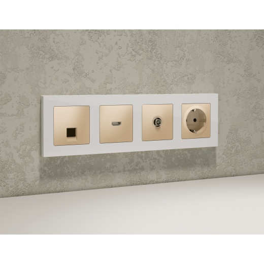 MA612010 Комплект механизма компьютерной розетки ALFA Шампань RJ-45(8P8C) CAT6 с шторкой QUANT (AP6120, VM188)