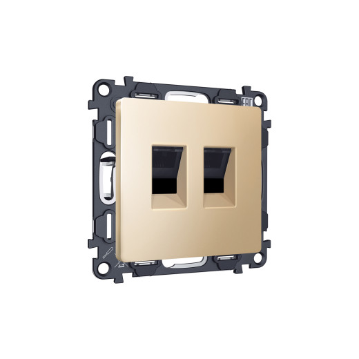 MA612110 Комплект механизма компьютерной двойной розетки RJ-45 (8P8C) CAT6 с автоматической защитной шторкой ALFA Шампань QUANT (AP6121, VM189)