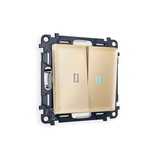 MA604020 Комплект механизма 2-кл выключателя с подсветкой 10000K ALFA Шампань QUANT (AP6040, VM115, G17B)