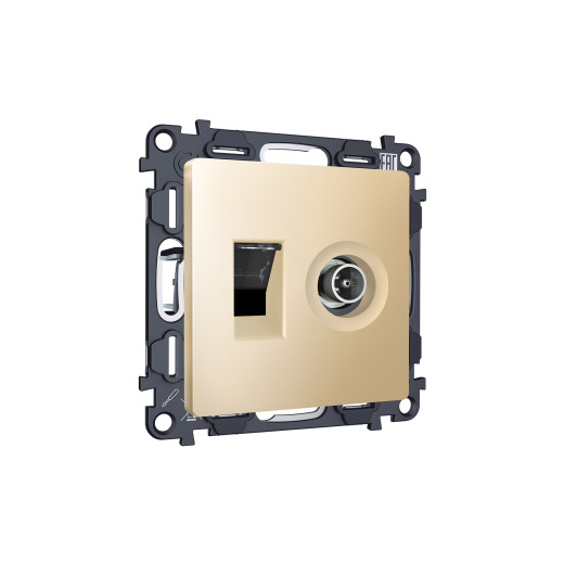 MA612510 Комплект механизма розетки компьютерной + TV оконечной RJ-45 с автоматической защитной шторкой ALFA Шампань QUANT (AP6125, VM195)