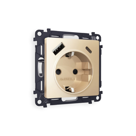 MA610010 Комплект механизма электрической розетки ALFA Шампань 2USB A+C 20W (быстрая зарядка) с/з QUANT (AP6100, VM160)