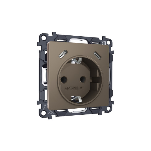 MA640510 Комплект механизма электрической розетки 2USB С+C 20W с/з на винтовых зажимах 16A-250V ALFA Темная бронза матовый QUANT (AP6405, VM165)